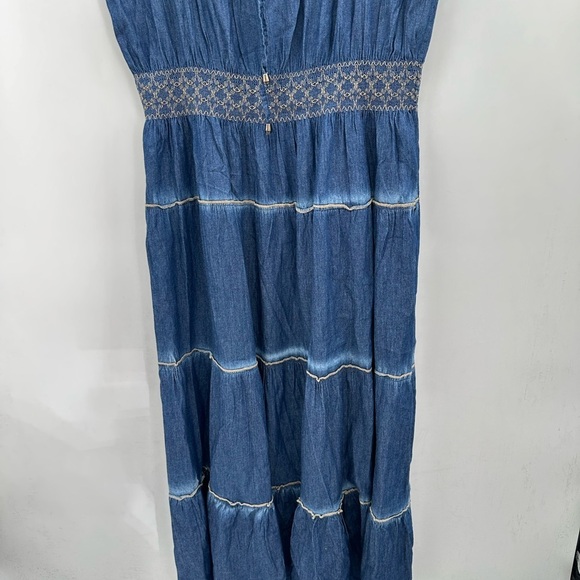 WESTERN INDIGO & LACE Woman cotton cap sleeve cowgirl concertcore maxi dress 1X - Picture 5 of 14